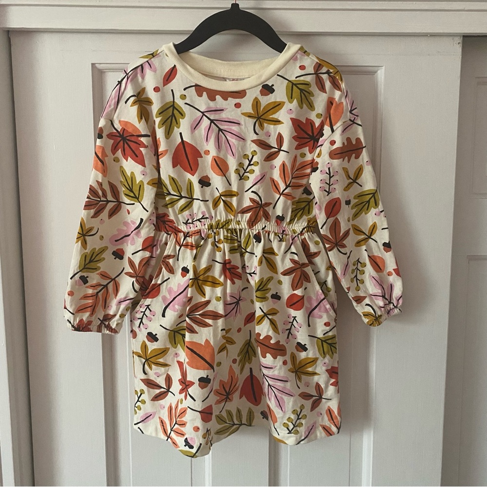 Hanna Andersson Fall Foliage Print Balloon Sleeve Dress In Cotton Jersey